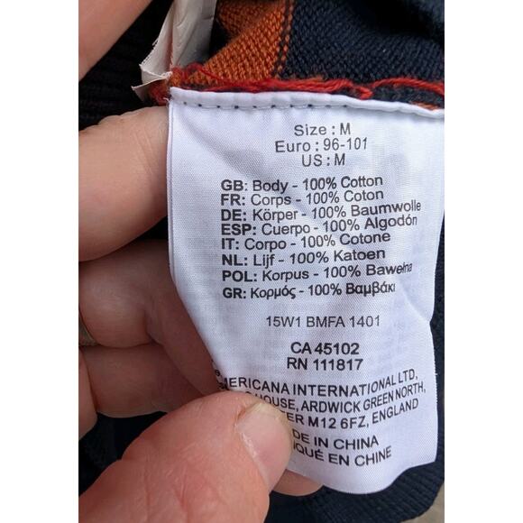 Bench Mens Stagger Print Crewneck Sweatshirt Sz M Orange Red Navy Preppy - Picture 5 of 8